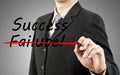 Businessman write the word success and failu