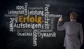 Businessman writes Erfolg, Aufsteigen, Fortschritt in german su