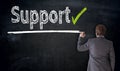 Businessman writes support on blackboard concept Royalty Free Stock Photo