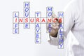 Businessman writing life insurance, house insurance, home insur Royalty Free Stock Photo