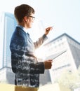 Businessman writing mathematical formulas Royalty Free Stock Photo