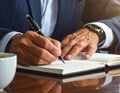 Businessman Writing in Notebook During Meeting Office Work Royalty Free Stock Photo