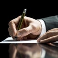 Businessman writing on a sheet of white paper Royalty Free Stock Photo