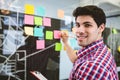 Businessman writing on sticky notes Royalty Free Stock Photo