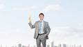 Businessman with yellow receiver Royalty Free Stock Photo