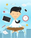 Businessman yoga meditating flat illustration