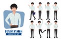 Businessman young character vector set. Business man characters in different standing pose and gestures.