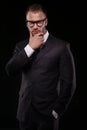 Businessmanman in black suit and glasses Royalty Free Stock Photo