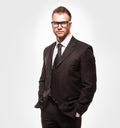 Businessmanman in black suit and glasses Royalty Free Stock Photo