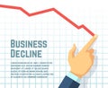 Businessmans hand drawing decrease graph. Profit decline and downward sales business vector concept