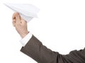 Businessmans hand holding paper plane Royalty Free Stock Photo