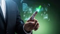 Businessman Interacting with Digital Document Management System on Virtual Screen Royalty Free Stock Photo