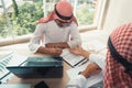 Businessmen Arabian are signature contract agreement together in Royalty Free Stock Photo