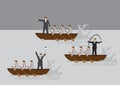 Businessmen in Boat Rowing Competition Vector Cartoon Illustration