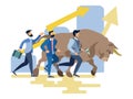 Businessmen and bull run competition vector