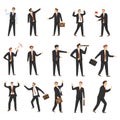 Businessmen, business people, a set of different businessmen in different positions, standing, in isometric, half turn