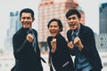 Businessmen and businesswoman celebrate success. uds Royalty Free Stock Photo