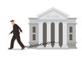 Businessmen chain with a bank. Concept of debts, bankruptcy or corporate loan