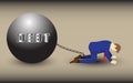 Businessmen Is Chained Up By Debt Metal Ball