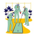 Businessmen Characters Playing Mini Golf in Office during Coffee Break or Negotiation. Business People Discussing Deals