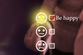 Businessmen choose to rating score happy icons. Customer service experience and business satisfaction survey concept.