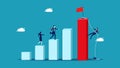 Businessmen climb bar charts in different directions. Commitment concept above business competitors Royalty Free Stock Photo