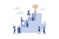 businessmen climb the ladder to the goal in the form of a golden cup,