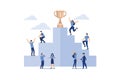 businessmen climb the ladder to the goal in the form of a golden cup,