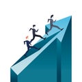 Businessmen climbing financial arrow