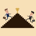 Businessmen climbing stairs up to golden cup winner success competition concept . Vector illustration Royalty Free Stock Photo