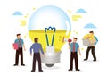 Businessmen with creative bulb, searching for new corporate solution