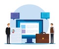 businessmen with curriculum vitae and computer document Royalty Free Stock Photo