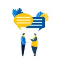 Businessmen discuss social networks, news, chat, dialogs, speech bubbles