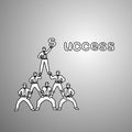 Businessmen do a pyramid of acrobats to complete the word success vector illustration doodle sketch hand drawn with black lines i Royalty Free Stock Photo