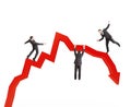 Businessmen falling from arrow