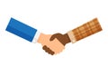 Businessmen and farmer hands handshaking, employer and worker man holding clasp hands, businessmen and agriculture labor shake