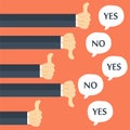 Businessmen feedback, likes and dislikes. Flat illustration