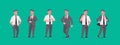 Businessmen in formal wear standing different poses smiling male cartoon characters business men office workers posing