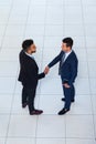 Businessmen Hand Shake Welcome Gesture Top Angle View, Two Business men Make Deal Handshake Sign Up