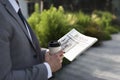Businessmen Hands Hold Cup Read Newspaper Concept