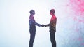 Business partners shaking hands, digital network connections, abstract technology background Royalty Free Stock Photo