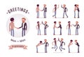 Businessmen in handshake character set, various poses and emotions