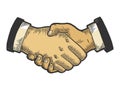 Businessmen handshake color sketch engraving