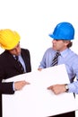 Businessmen with hardhats and blank cardboard