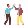 Businessmen with high five gesture, flat vector illustration isolated.