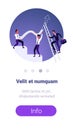 Businessmen holding curved line climbing ladder arrow up financial growth direction concept team working process cartoon