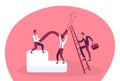 Businessmen holding curved line climbing ladder financial arrow up finance direction concept flat team working process