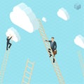 Businessmen ladder climbing to the clouds