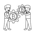 businessmen lifting bitcoin icon vector illustrator