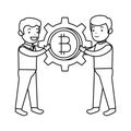 businessmen lifting bitcoin icon vector illustrator